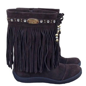 Girls Leather Michael Michael Kors Accents US 4 Brown Ankle Boots Side Boho Fall